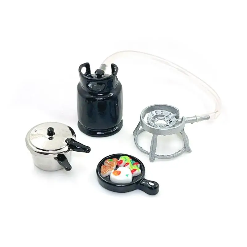 1/12 casa de bonecas conjunto de utensílios de cozinha mini fogão a gás ovo frito panela de pressão modelo casa de bonecas brinquedos de cozinha criança fingir jogar brinquedo