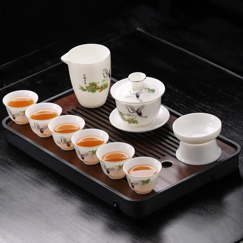 Jade Porcelain Kung Fu Teaware Set, Teapot Teacups, Living Room, Office Drinkware, High Quality Cup and Pot, Gift, 10 Pcs