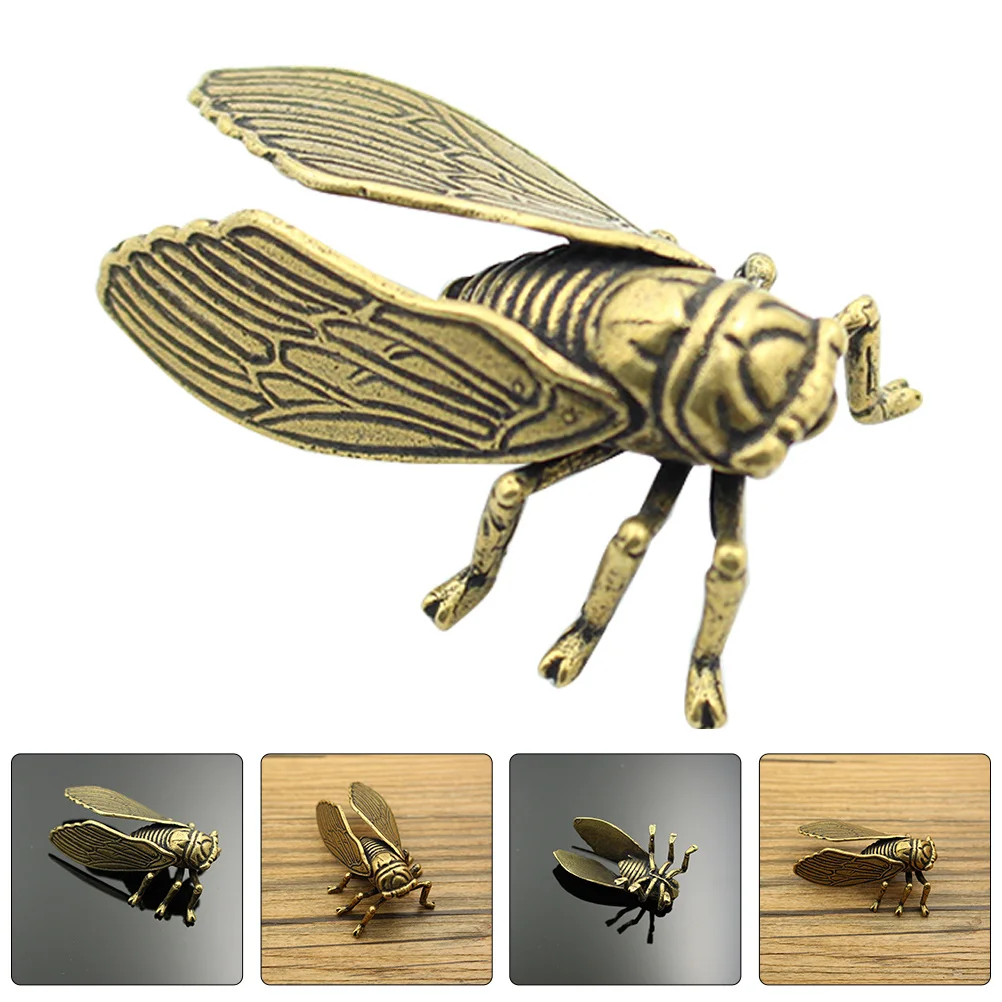 

2Pcs Brass Cicada Ornament Retro Desktop Decor Unique Vintage Animal Statue Small Creative Brass Adornment for Indoor Home