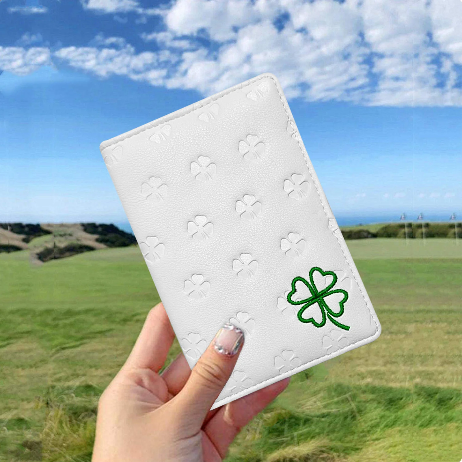 Golf Scorecard Holder Yardage Books Cover with 2 Pencils Clover Embroidery Pocket Recording Scorecard Organized Gift for Golfer