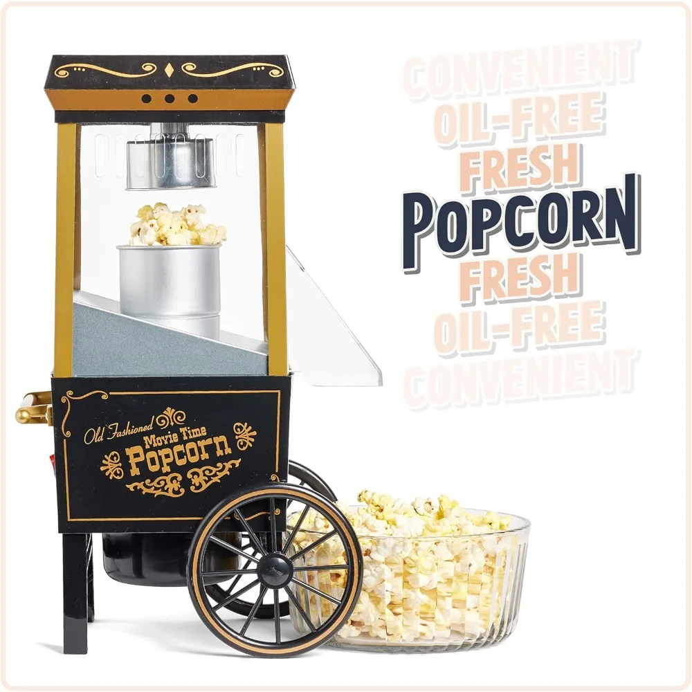 เครื่องทําป๊อปคอร์นอากาศร้อนสไตล์วินเทจ - ใช้ได้ถึง 12 ถ้วย, ป๊อปคอร์นไร้น้ํามัน, ดีต่อสุขภาพ - รถเข็นยืนแบบคลาสสิกพร้อมล้อ