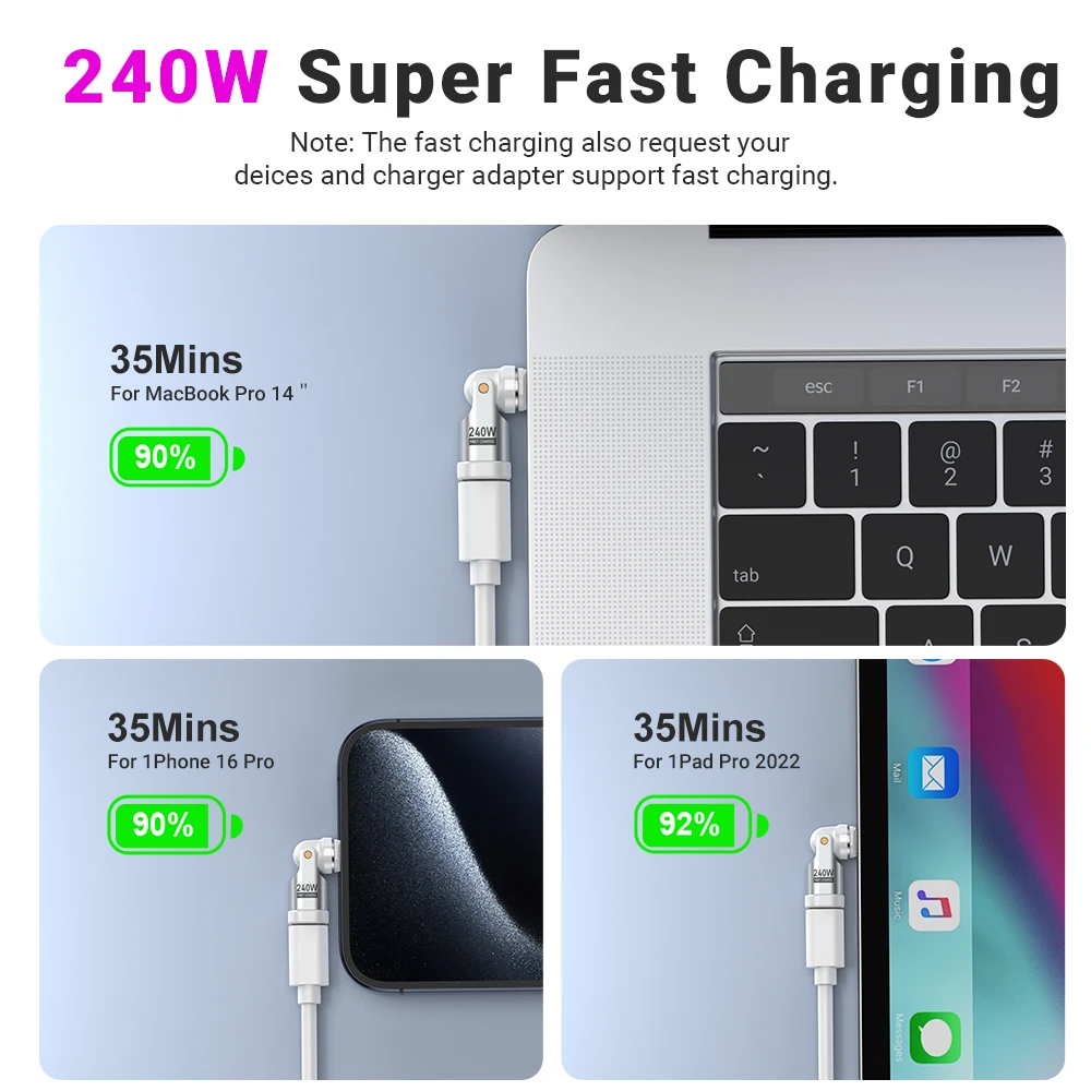 AUFU 9Pin Magnetic USB C Adapter 240W USB C to Type C Fast Charging USB C Female Converter for iPhone 16 15 Laptop Macbook Samsu
