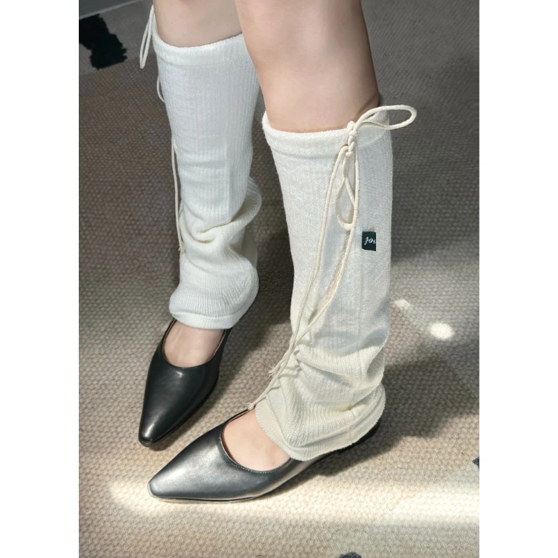 Tube Socks Women's White Loose Casual Vertical Thread Side Lace-up Japanese Style Foot Warmer Leg Shaping Four Seasons Universal