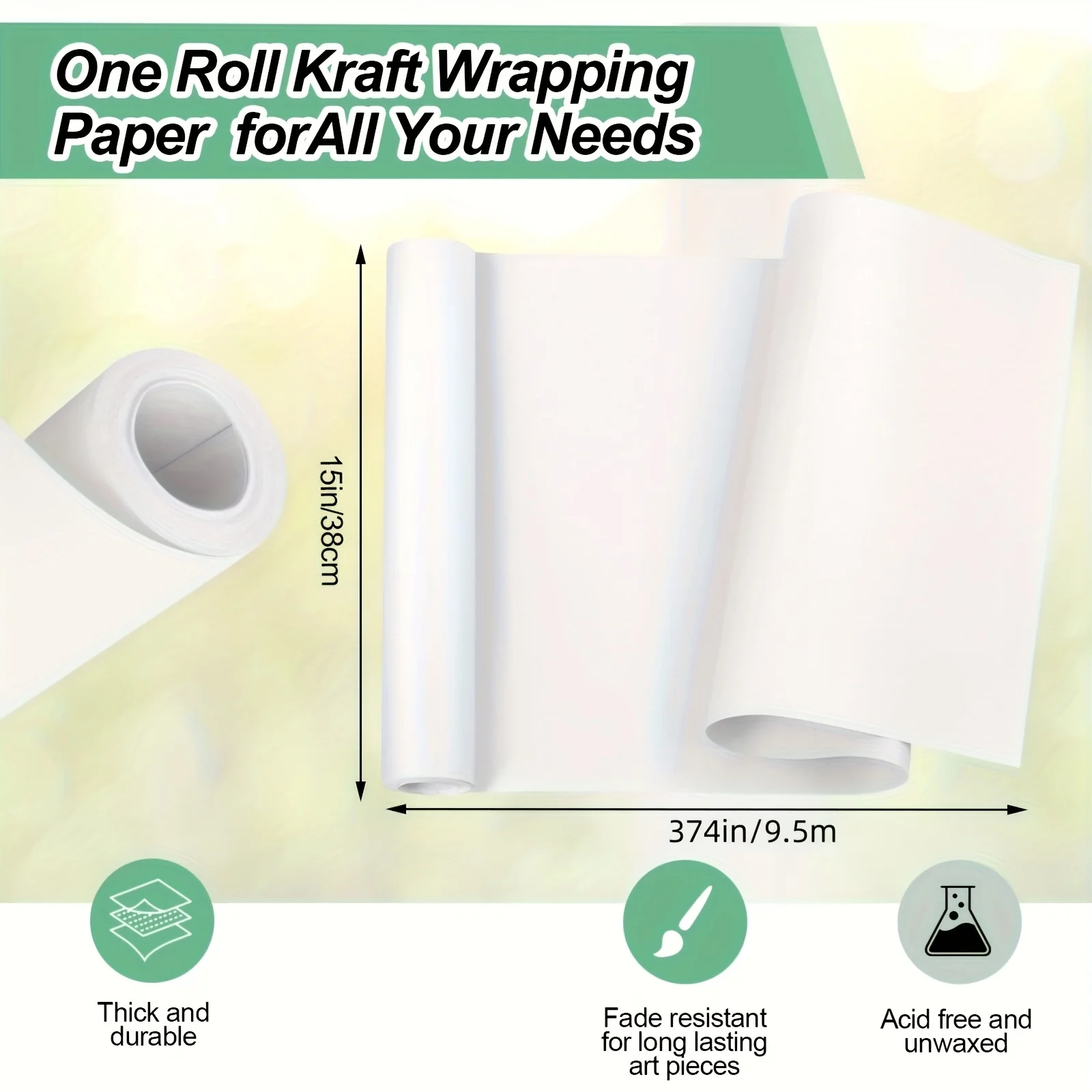 

[Smooth Kraft Paper] Premium Smooth White Kraft Paper Roll Versatile Packaging & WrappingMaterial, DlY Crafts Paper Art, Poster