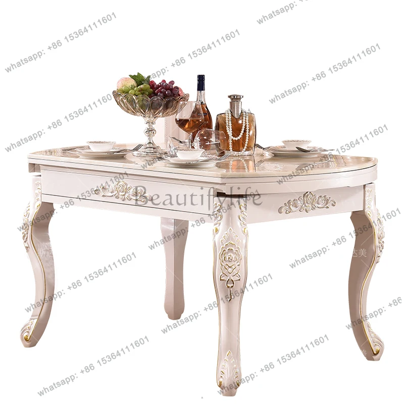

Solid wood retractable round table household small apartment simple rectangular dining table