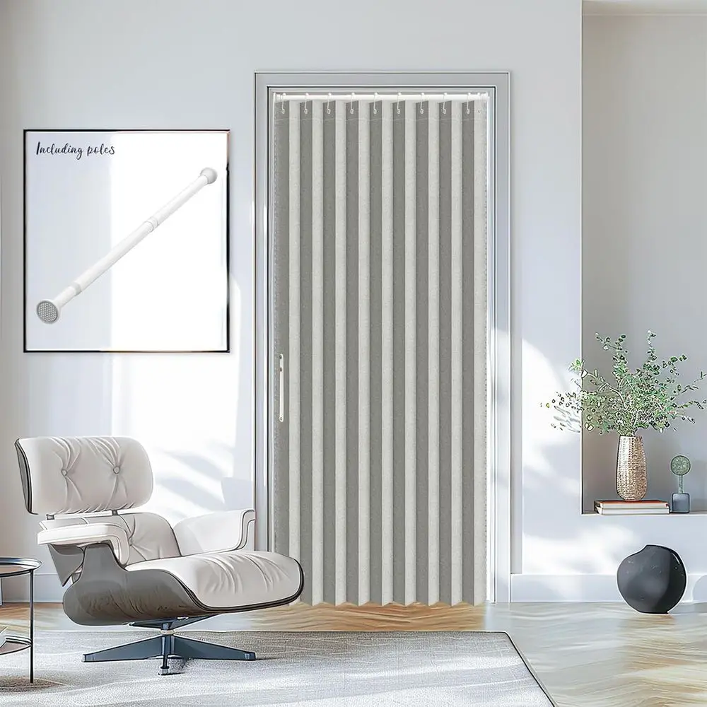 Curtain Rods No Drilling 28-39 W Adjustable Range & 42W×78 L Grey Accordion Door Curtain Divider