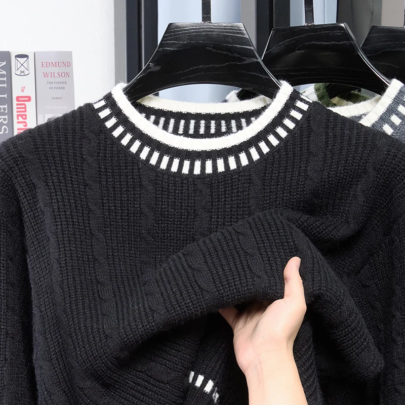 Designer Trendy New O-neck Long Sleeve Sweater Autumn Winter Comfortable Solid Color Knitted Top Daily Casual Outfit Men's Wear