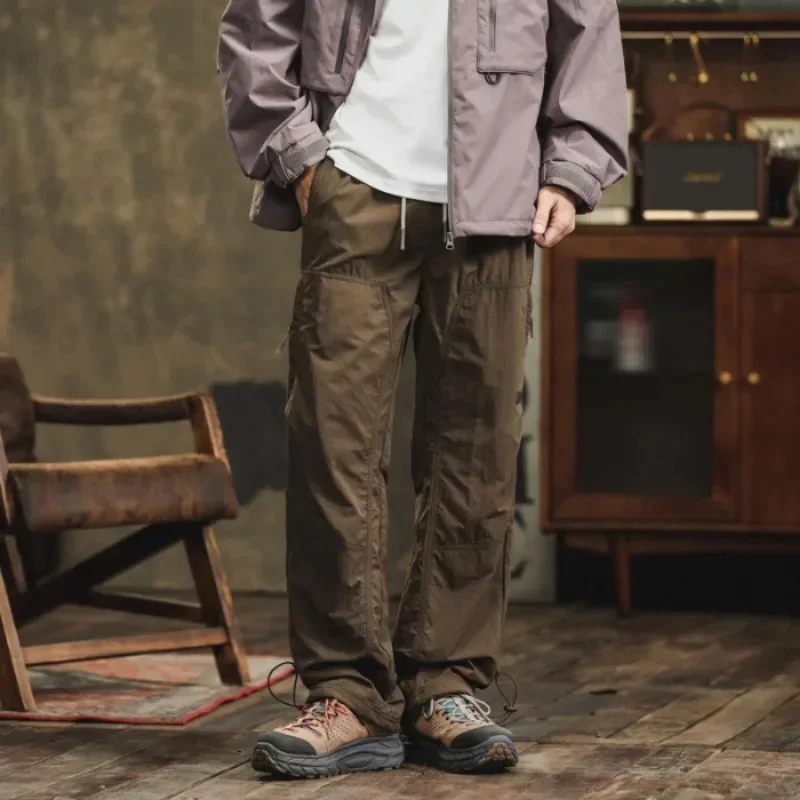 Autumn new men's American cargo pants loose lace-up straight with multi-pocket casual