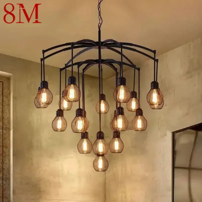 8M American Retro Pendent Lamp Industrial Wind Living Room Restaurant Loft Clothing Store Cafe Bar Box Homestay Chandelier