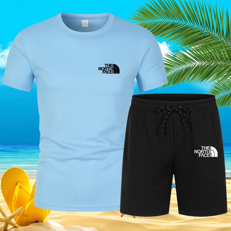 Camiseta de manga curta masculina, roupa esportiva para jogging, conjunto de praia, estampado, moda casual, verão, novo, quente, 2022