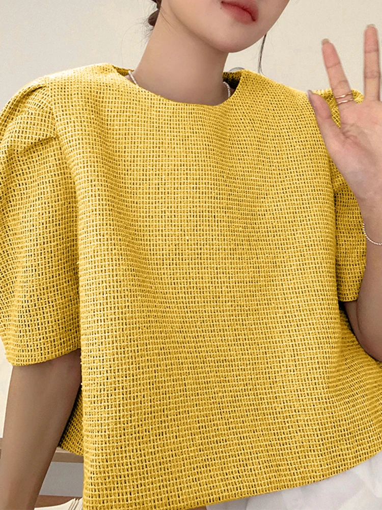 

Women Tops VONDA 2025 Fashion Blouse Elegant Summer Office Casual Loose Solid Color Tunic Round Neck Short Sleeve Blusas Femme