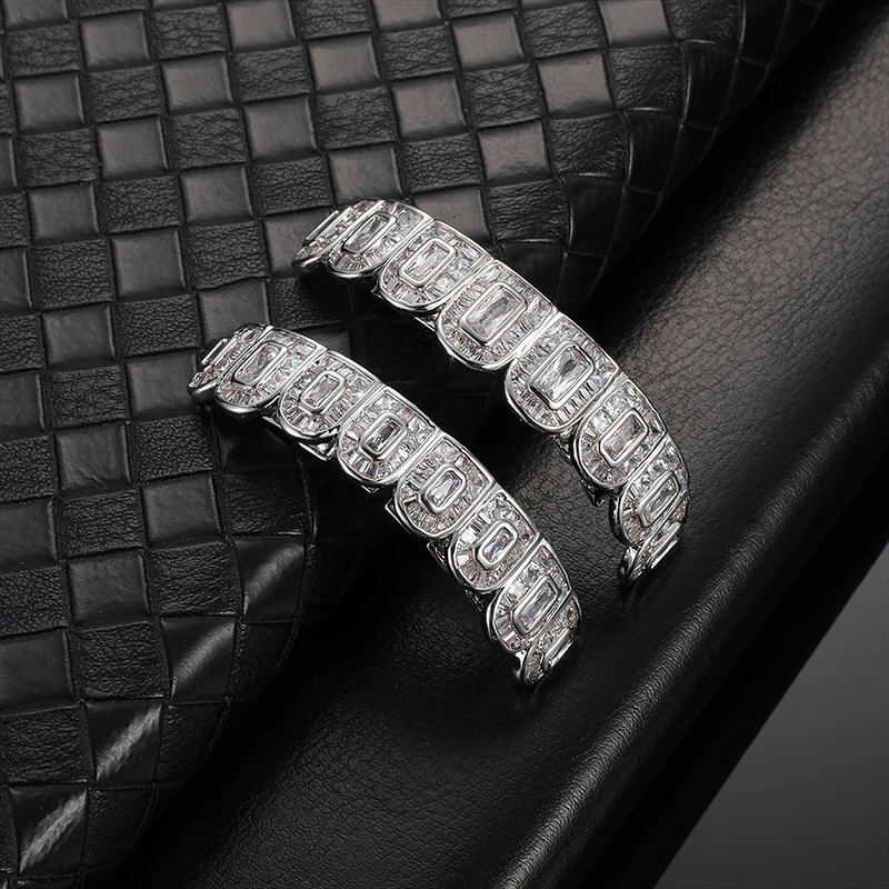 Hip Hop Full Baguette CZ Stones Teeth Grillz Caps Cubic Zircon Iced Out Micro Pave Top&Bottom Charm Grills For Men Women Jewelry