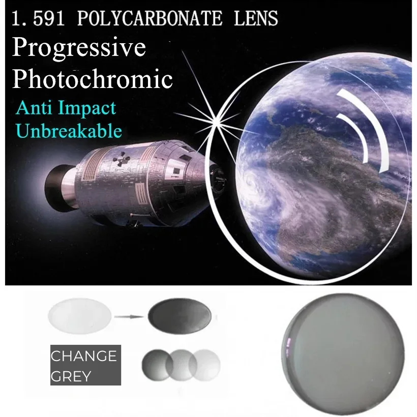 1.591 Index Prescription Polycarbonate Progressive Photochromic Lenses for Myopia/Hyperopia Anti Impact Unbreakable Chameleon