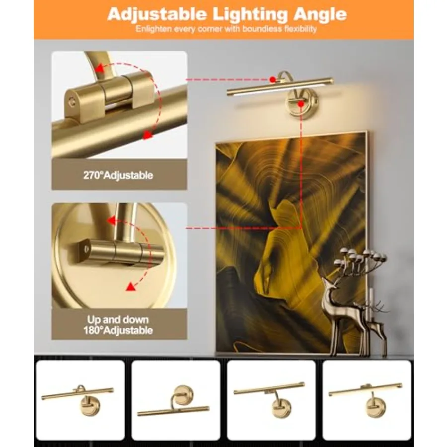 Picture Light for Wall, Battery Operated Art Lights for Painting, 3 Color Selections and Brightness, Adjustable Wireless Portra