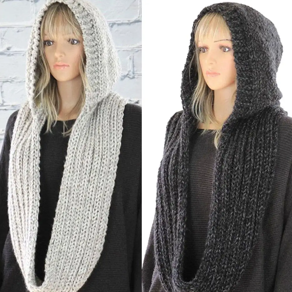 Knitted Hooded Scarf Winter Wo - Infinity Scarf Knit avis et prix