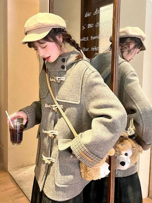 

Женское шерстяное пальто ay Hat Coat, осенне-зимнее, новое, модное, маленького размера, с длинными рукавами, стандартной длины, однотонное