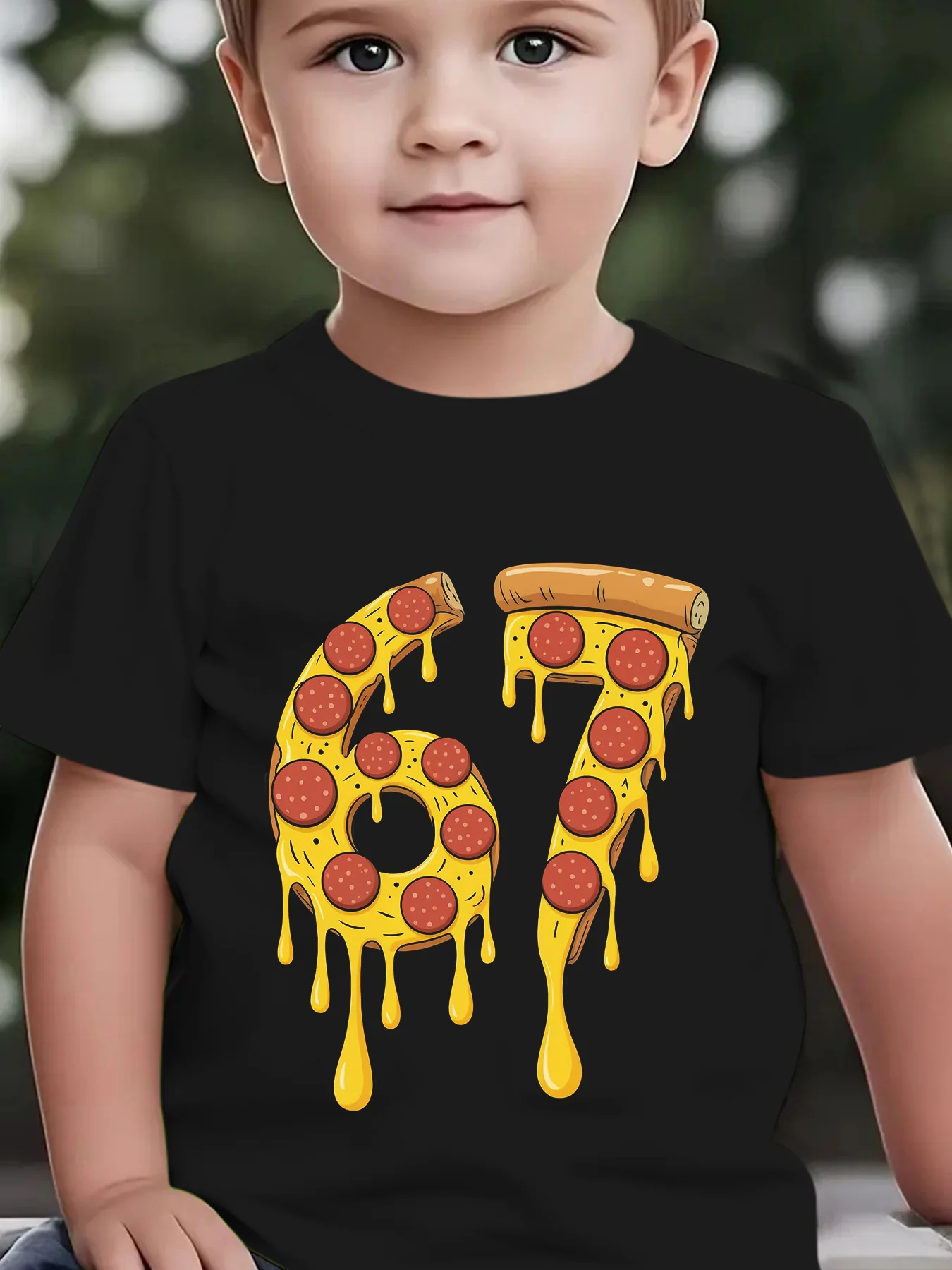 Melting Pepperoni Pizza Number 67 Birthday Family Matching Cotton Tees Short Sleeve Tops For Mom Dad Boys Girls Daily Wear