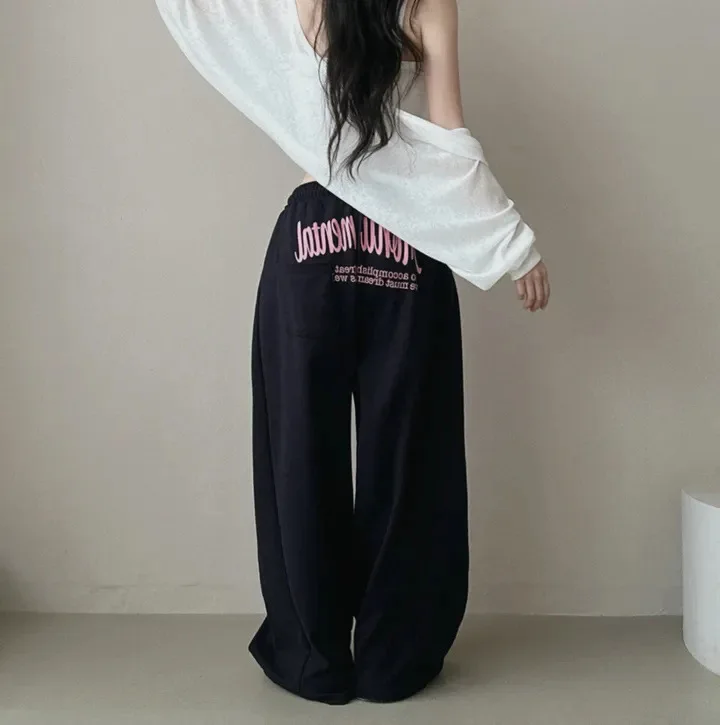 Y2k Drawstring Printing Sweatpants Women Bf Hip Hop Women Fashion Streetwear Sports Trousers Loose Casual Wide Leg Pants