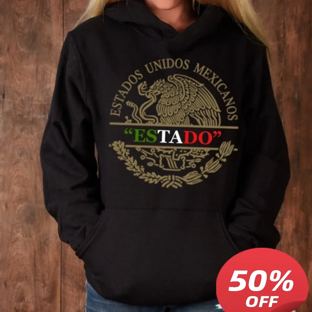 

Mexico Split Monogram Graphic Printed Hoodie Mexican Eagle Independence Day Long Sleeve Sweatshirt Unisex Streetwear