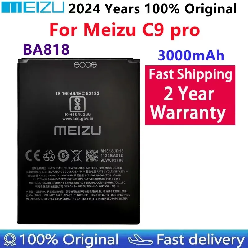 2024 100% batería Original de alta calidad 3000mAh BA818 para Meizu C9 pro baterías de repuesto para teléfono móvil Bateria