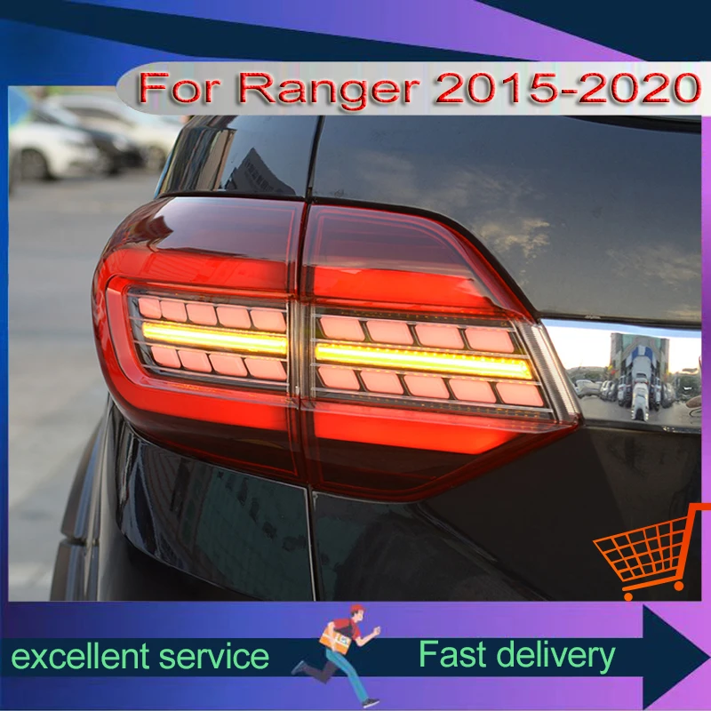 Car Styling For 2015-2020 Ford Ranger Rear Lamps Assembly Modified LED Light Guide Running Brake Dynamic Turn Signal Taillights