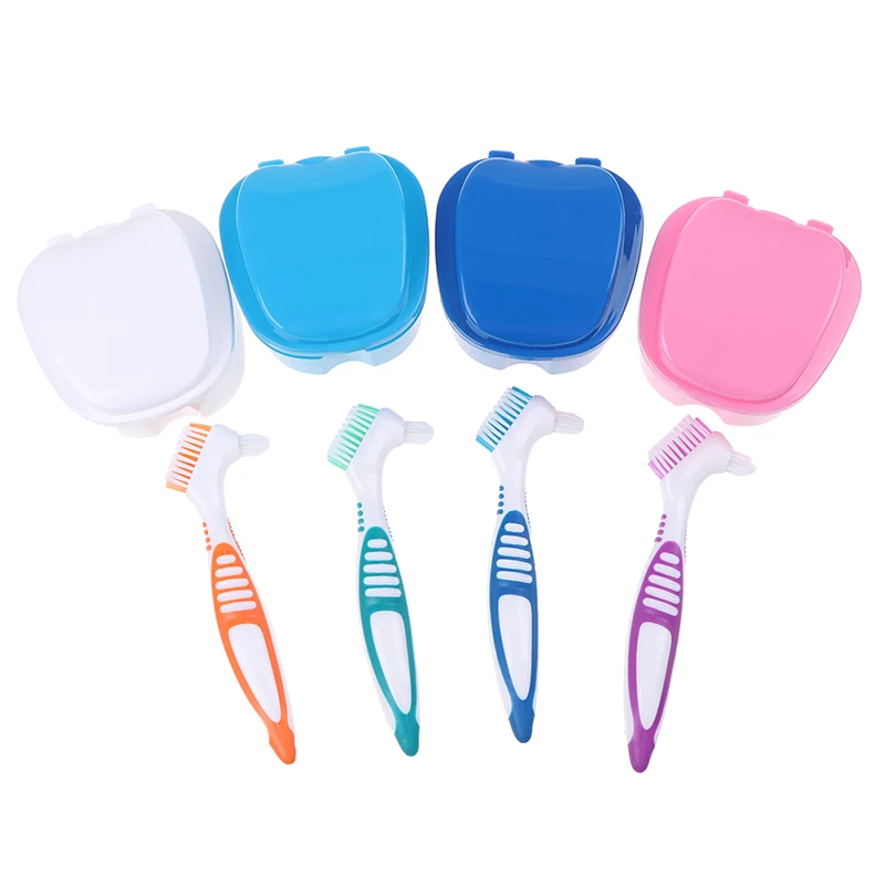 Denture Box and Brush set retainer cleanning denture case brush toothbrush