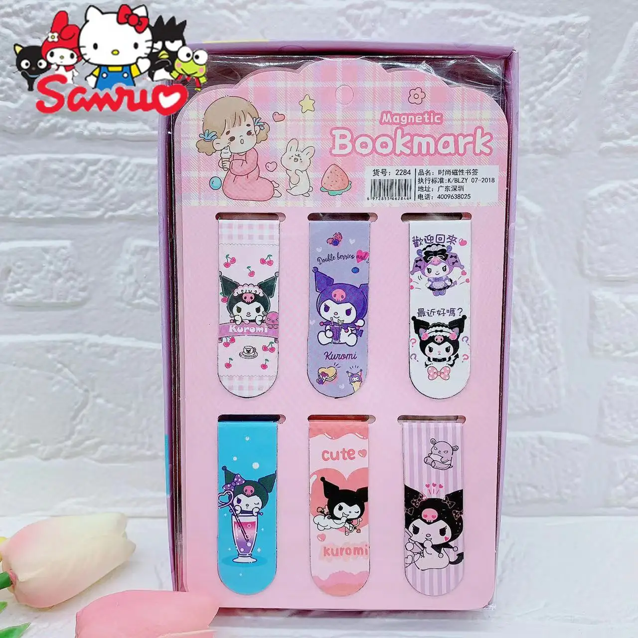 5Set(30Pcs) Sanrio Melody Kuromi Hello Kitty Cinnamoroll Pochacco Magnetic Bookmarks Student Bookmarks DIY Folding Bookmarks