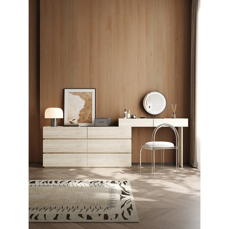 Solid wood modern minimalist dresser, chest cabinet integrated, quiet wind tunnel stone pattern bedroom makeup table