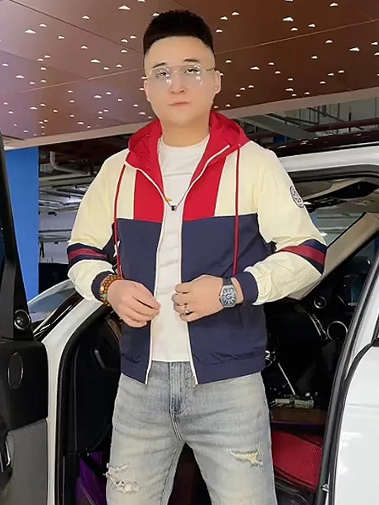 

Мужская повседневная куртка с капюшоном 2025 года, зимняя, с цветными вставками, на молнии, молодежная, свободного кроя, антистатическая, ветрозащитная, с длинными рукавами