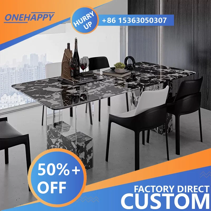 Any Size Custom Floating Acrylic Calacatta Marble Dining Table Multi Stone Choices Scratch Resistant Modern Home Furnitures