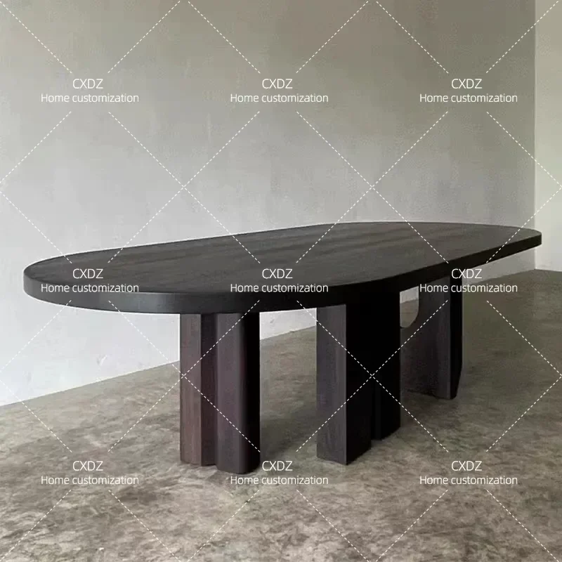 Medieval Solid Wood Oval Dining Table Retro Home Workbench Desk Meeting Table