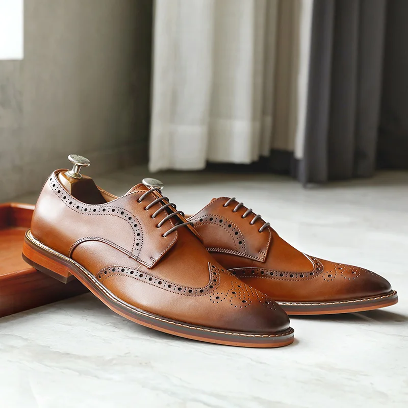 DESAI Men Shoes Mens Genuine Leather Business Dress Retro Gentleman Formal Carved Brogue Formal Shoes Men High Quality Gifts