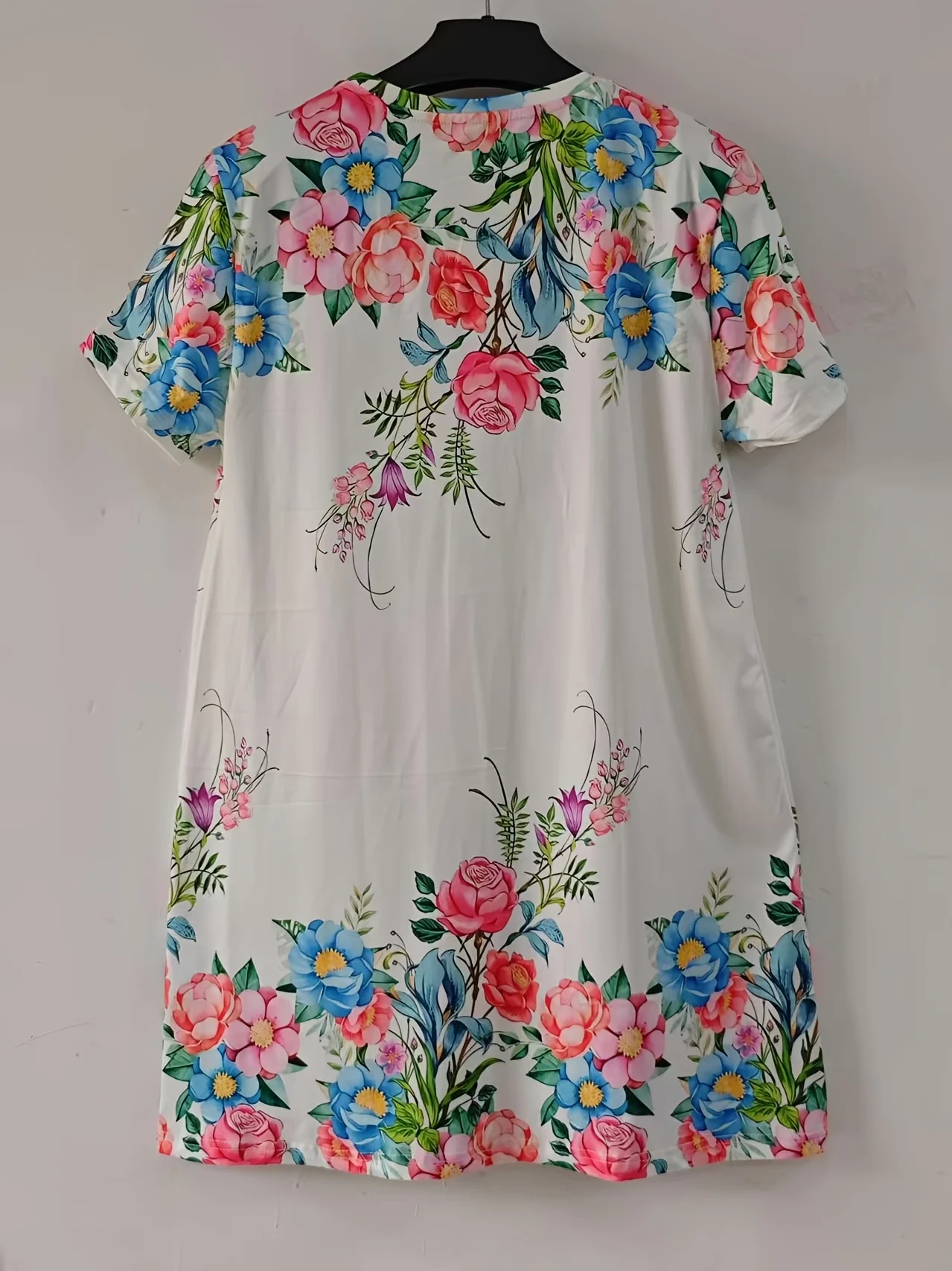 Women'S Floral Print Short Sleeve Mini Dress Casual Loose Fit Summer Dress with Vibrant Flowers Perfect for Streetwear Y2k Cloth