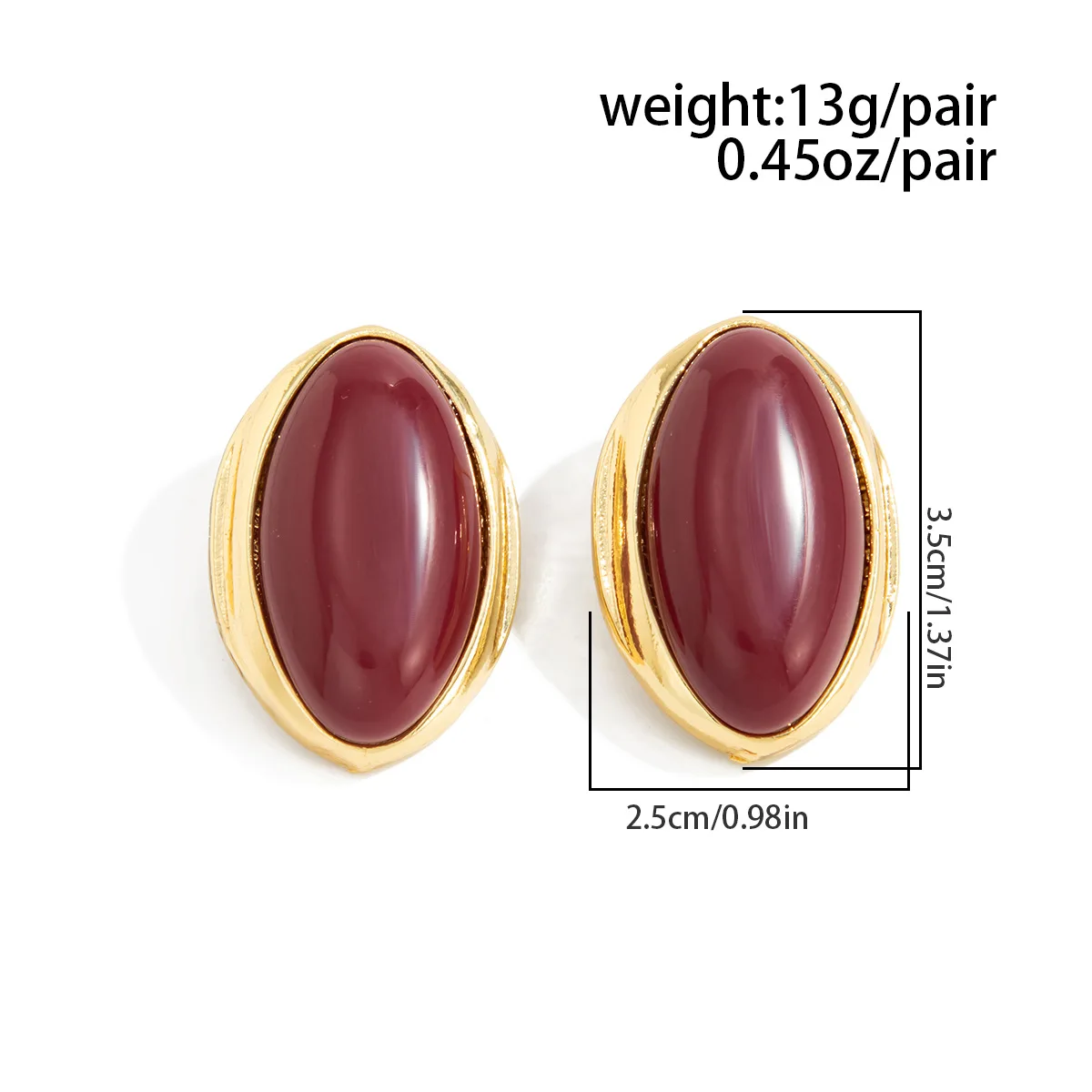 1 Pair Retro Resin Acrylic Oval Stud Earrings for Women Trendy Gold Color Geometric Earrings Fashion Jewelry Accessories image 6