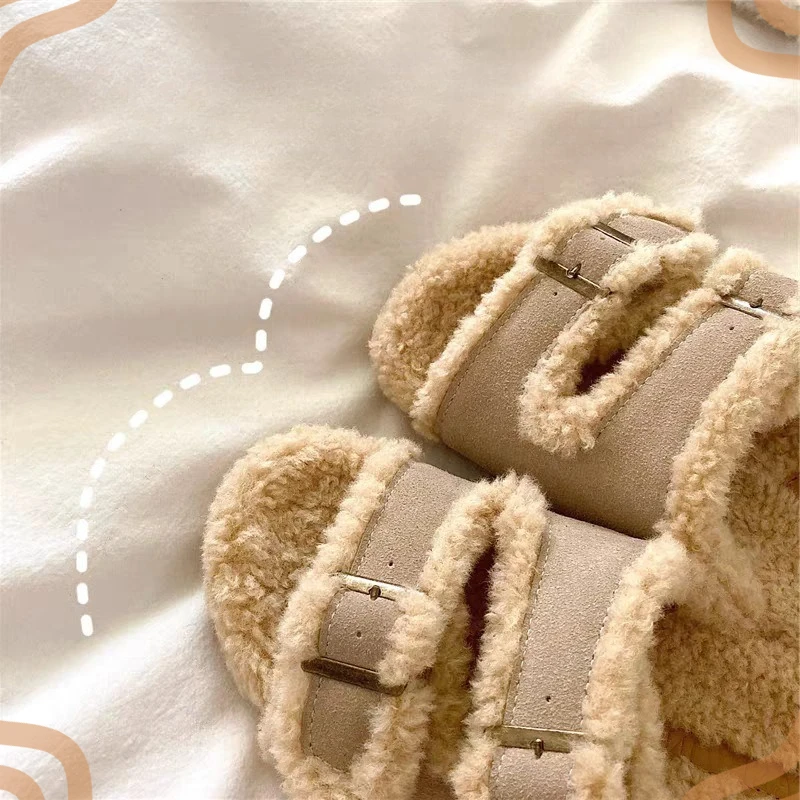 Winter New Women's Shoes Exquisite Plush Trim Slippers for Woman Fashion Warm Vacation Casual Shoes Designer Shoes Zapatos Mujer