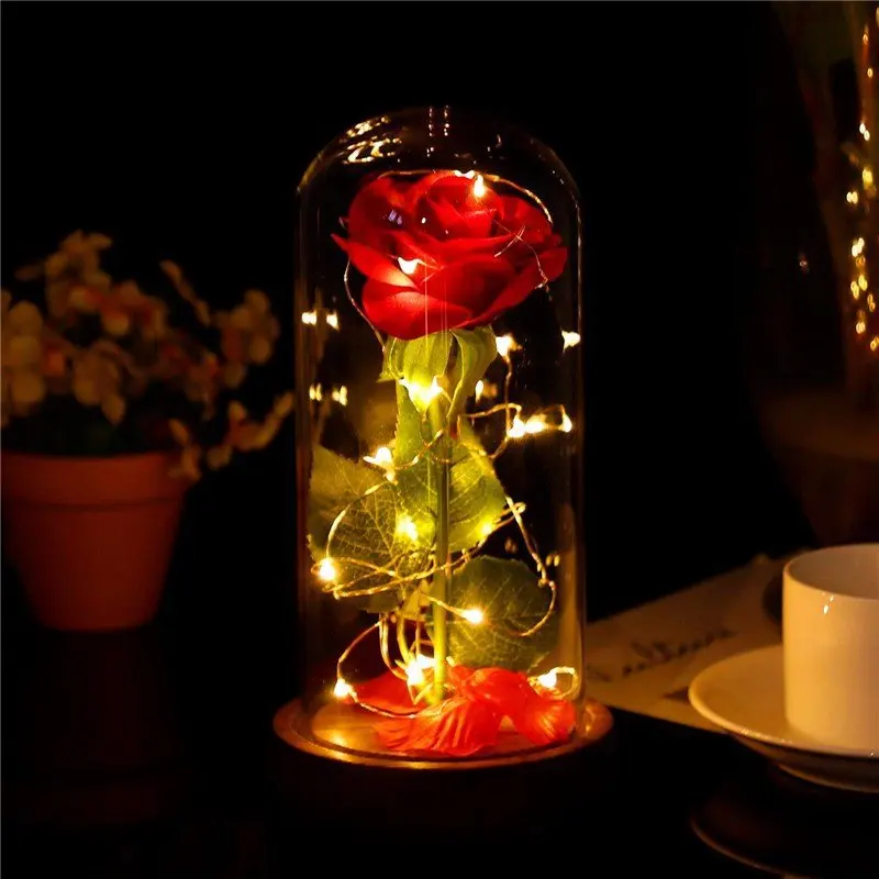 Fairy Eternal Rose LED Light Flower Night Lights Valentines Day Gifts Lamp Decor for For Christmas Home Bedroom Wedding Gift