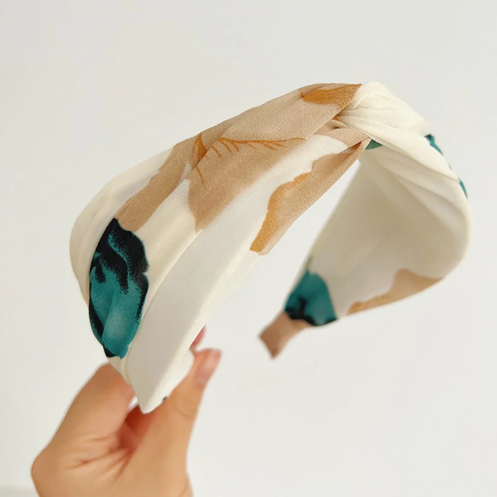 Breite Stoff-Stirnbänder für Frauen und Mädchen, mit Blumenmuster geknotete Haarbänder, weibliche Stirnbänder, Haarreifen, Haar-Accessoires – Detail 2