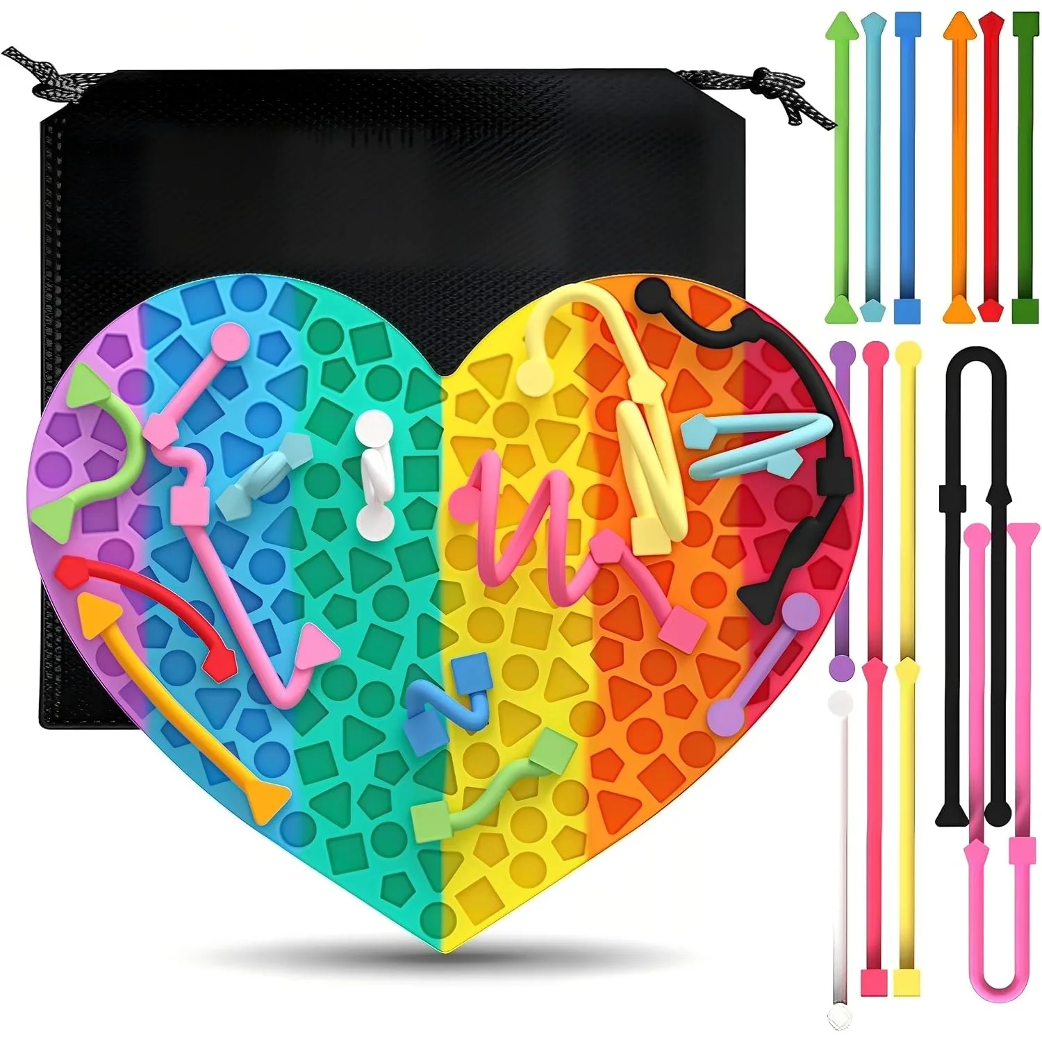 Sensory Activity Board, Portable Travel Bag & 12 Strings, Quiet Toys | Autism Fidgets Sensory Toys