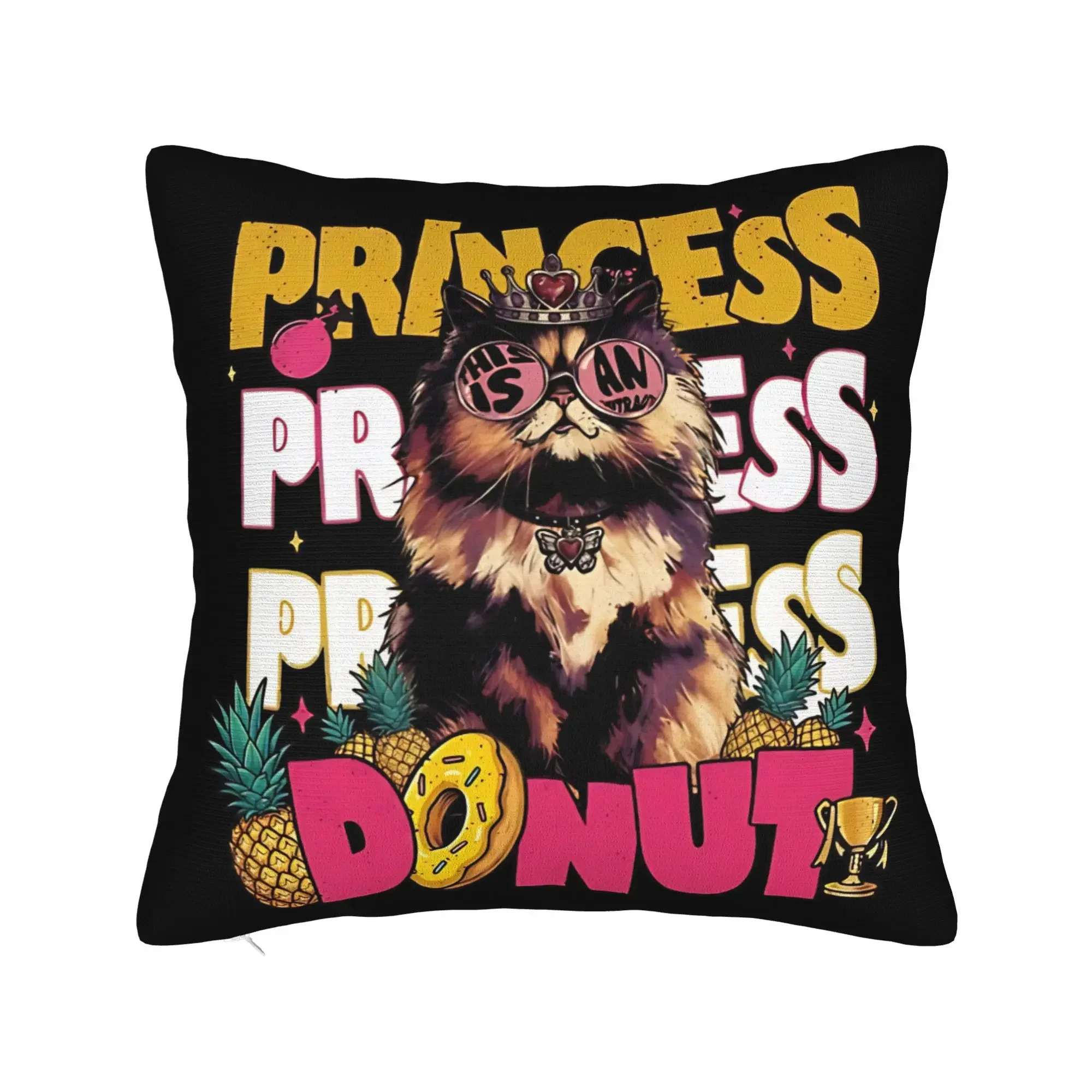 Funny Cat Princess Donut Lover Throw Pillow Cushion Boho Aesthetic Gift for Cat Mom Friends