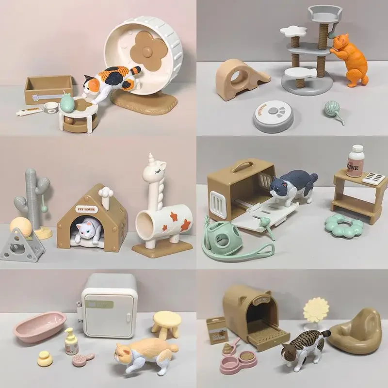 1 Set Dollhouse Miniature Cat Trees Scratcher Model Accessories For Doll House Decor Kids Pretend Play Toys Gift