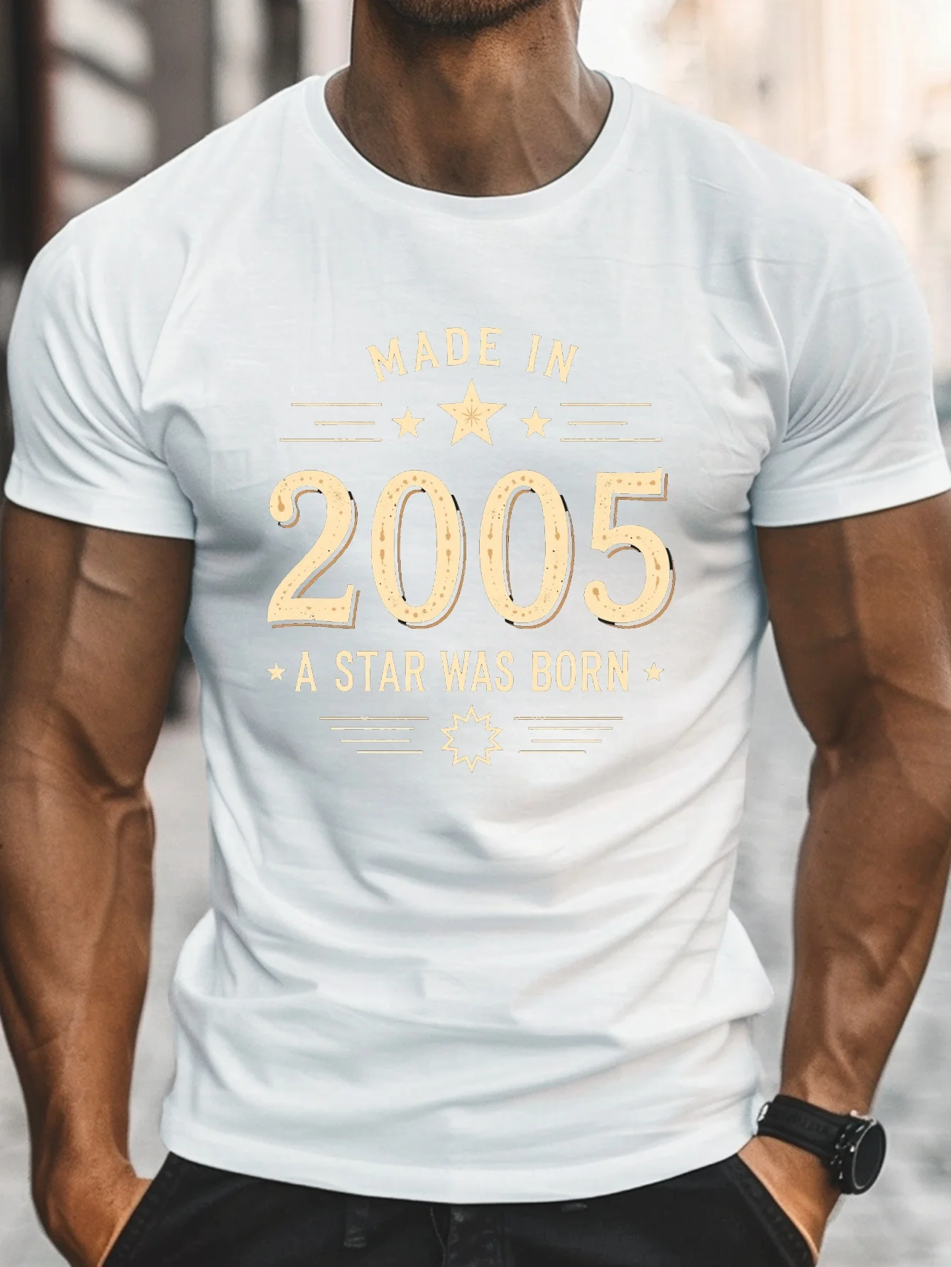 Men's 5 Star Print T-Shirt - Casual Crew Neck Short Sleeve, Lightweight Summer Top, Design 