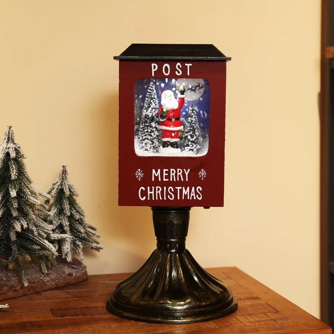 

Christmas music luminous snow light wooden mailbox shape decorative light red festive living room decoration night light