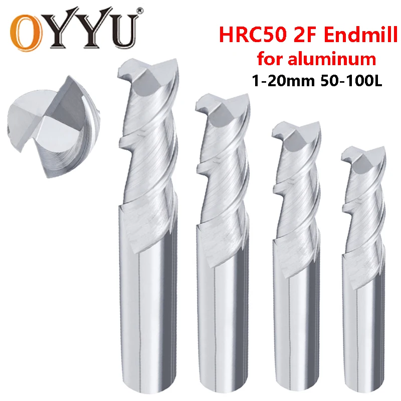 

OYYU HRC50 2 Flute Milling Cutter Solid Doule-edge Carbide Router Bit Tungsten Steel End Mills for Aluminum 1-20mm 50L 60L 100L