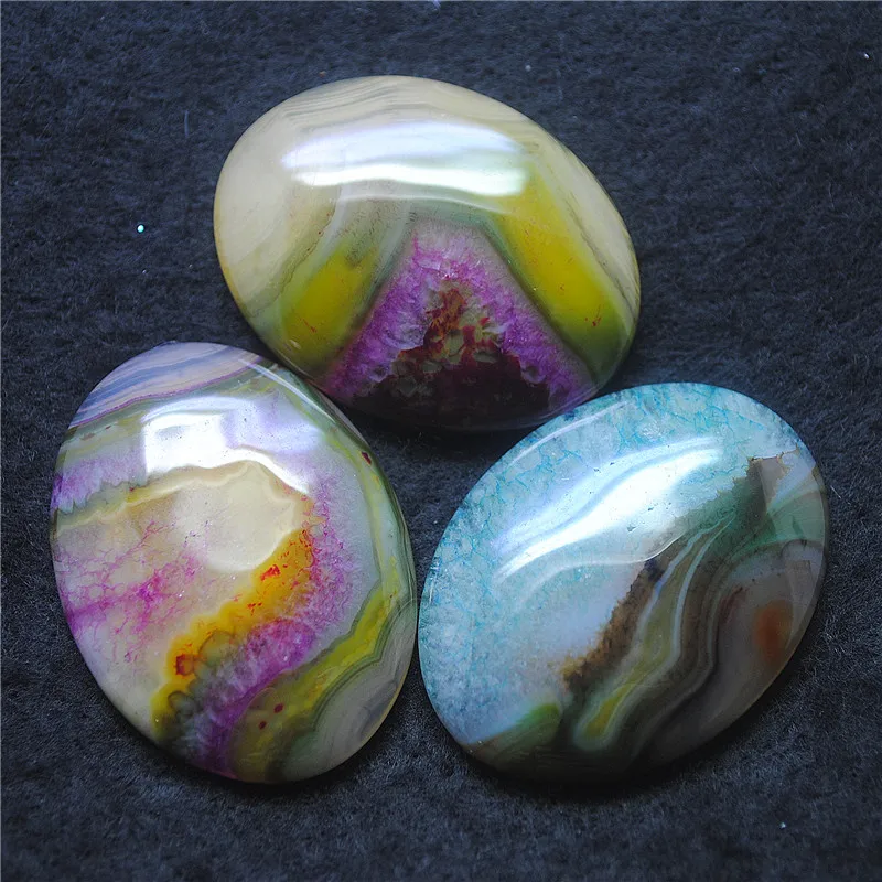 3PCS Natural Semi Precious Stone Cabochons Oval Shape 30X40MM NO Hole Double Colors Mixed Hot Sellings Free Shippings