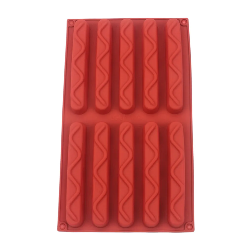 Wavy Long Strip Silicone Chocolate Bar Mold 10 Hole Non-Stick Finger Stick Biscuit Mould DIY Mousse Cheese Sticks Baking Tools