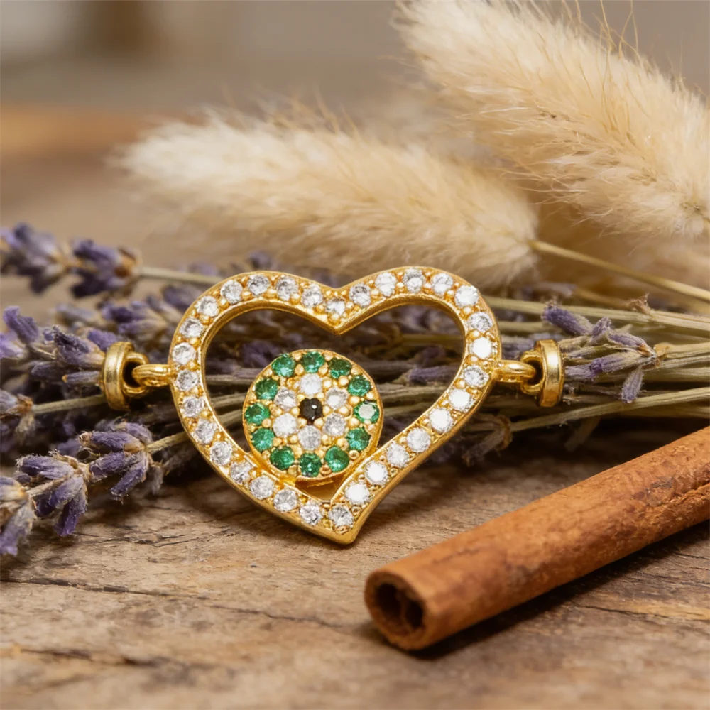 

2Pcs Link Connectors Brass Zirconia Heart Charms for Diy Jewelry Necklace Bracelet Romantic Cross Eye Hollow Design Accessories