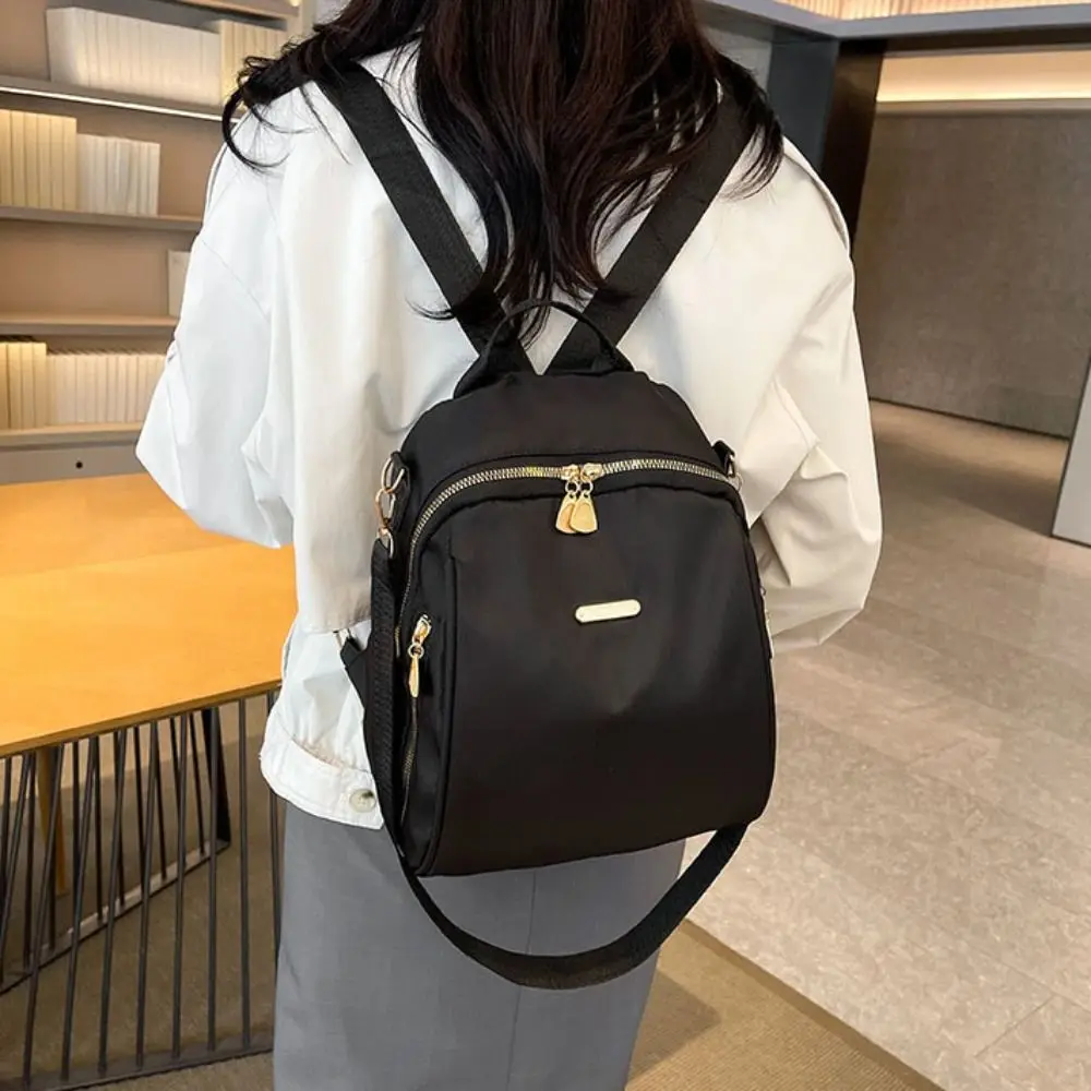 

Solid Color Multi-functional Nylon Backpack Small Simple Black Shoulder Bag Travel Handbag Retro Backpack Lady