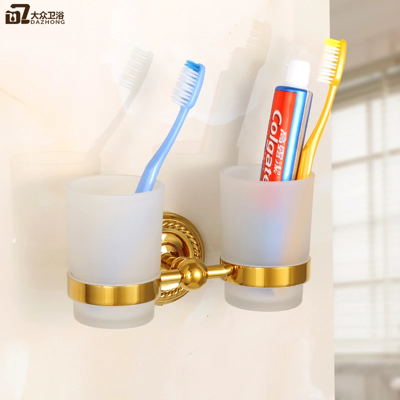 Jade toothbrush holder European style gargle cup holder brushing cup golden blue and white porcelain ceramic bathroom double