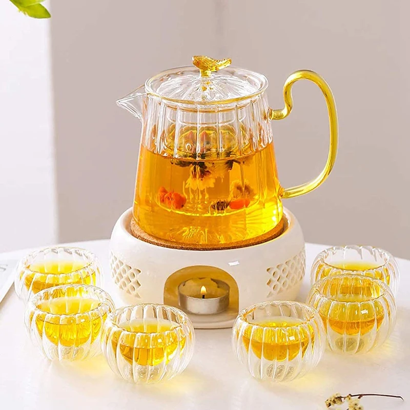 Calentador de tetera Calentador de tetera de cerámica, calentador de tetera con cojín de corcho, perfecto para teteras de vidrio y tetera de cerámica