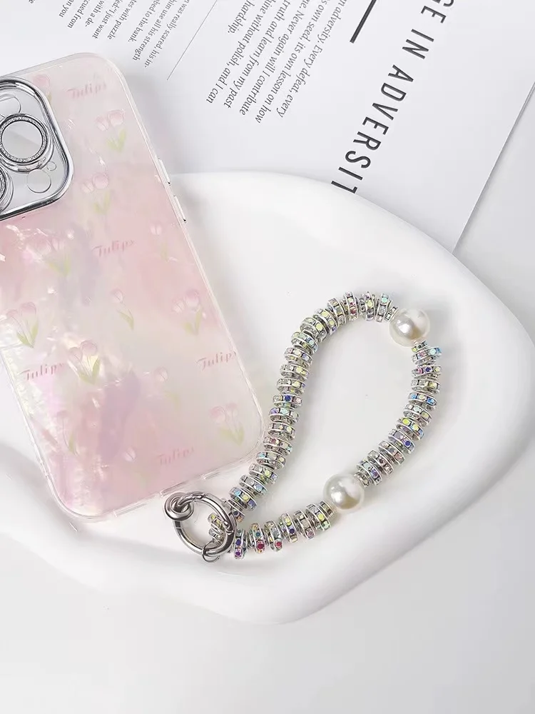 سباركلينغ كون ديامانتيس تيليفول DYM Pulsera Mano Cuerda Anti-Perdida Muñeca Cordón Colgante Cuentas Colgante Hecho A Mano De